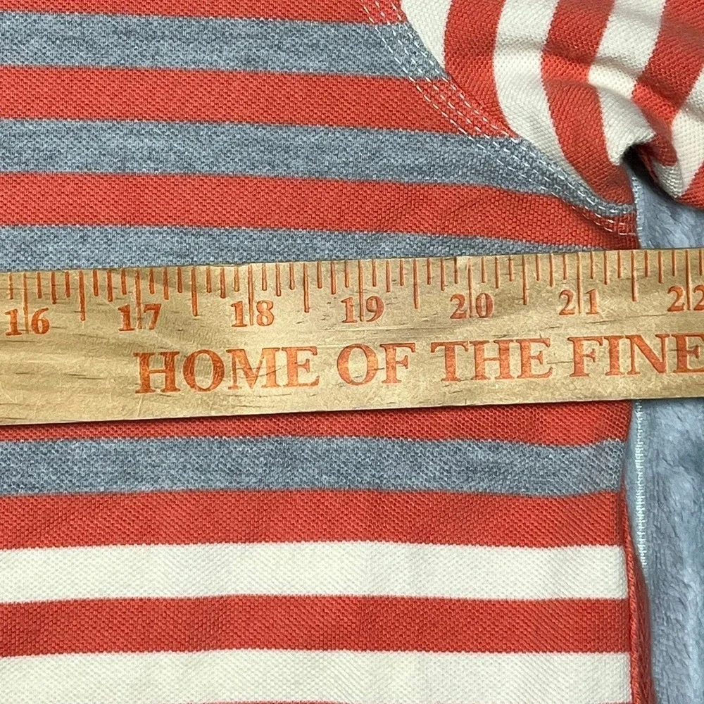 Marithe‎ Francois Girbaud Polo Shirt Mens L Red Cream Striped Cotton Y2K *Flaw